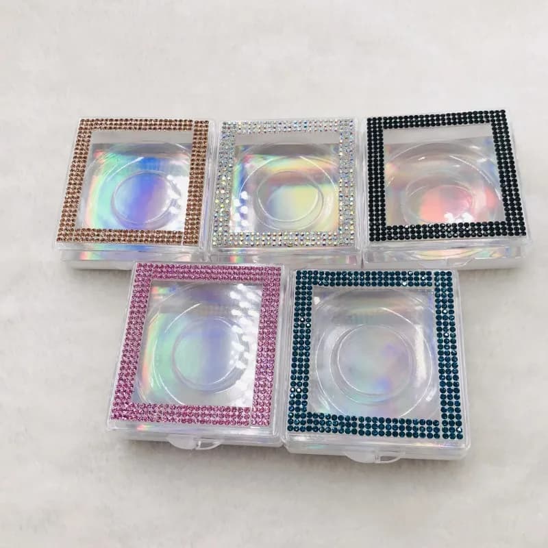 Wholesale customized private eyelashes popular package dramatic square eyelashes with rhinestones free trays box 30 pieces