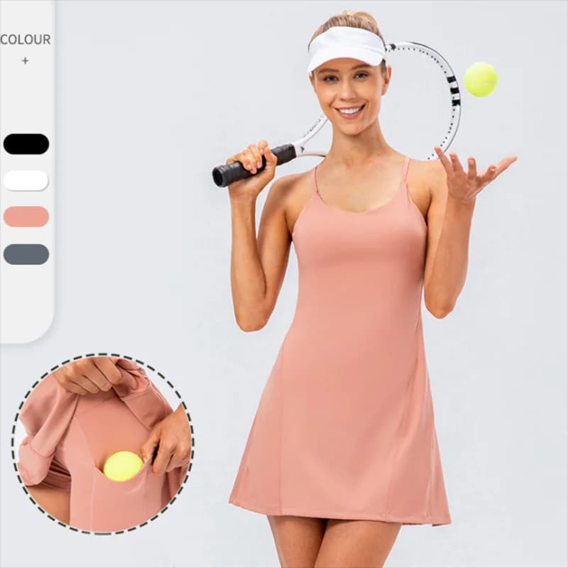 Women's Tennis Yoga Gonna Badminton Sports Golf Dress in Nylon Soft Stretched And Fitness Shorts Set of 2 Pieces Clothing Casual Training
