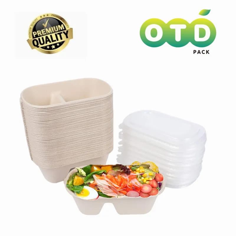 Contenitore rettangolare compostabile in bagassa di canna da zucchero con coperchi in PP contenitore da asporto sicuro per microonde per la preparazione dei pasti