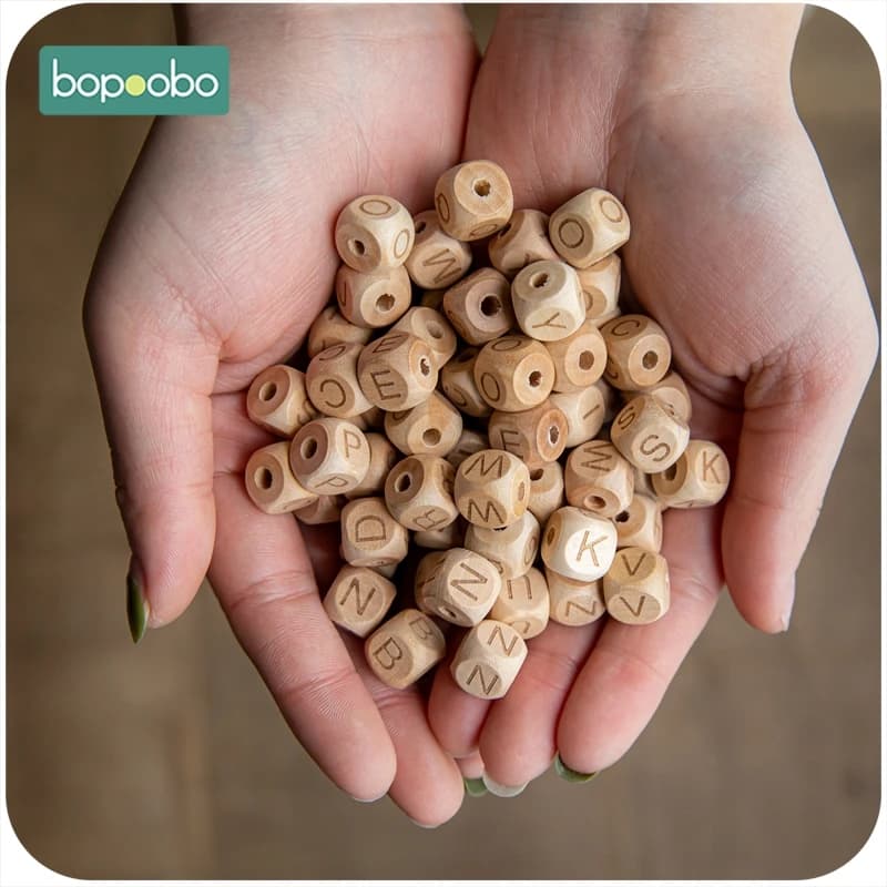 Bopoobo 30pc faggio lettera perline di legno testi gioielli per dentizione fai da te perline per allattamento per bambini alfabeto massaggiagengive per prodotti per bambini