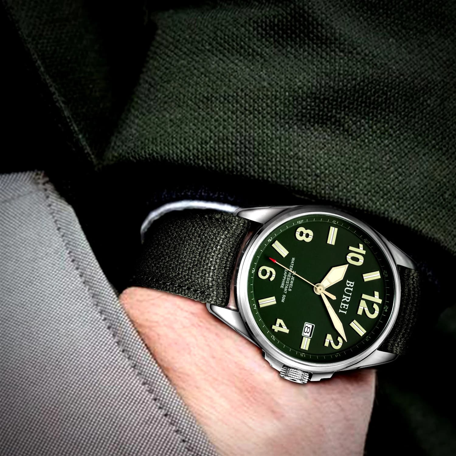 NH35 BUREI Luxury Brand Men watch automatic mechanical sapphire men's watch canvas strap Casual Relogio Masculino 2020