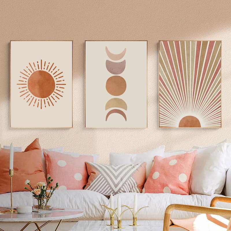 Abstract Landscape Sun and Moon Scene Boho Prints on Canvas Painting Wall Art Pictures Poster for Living Room Decorations for Home Without Frame
