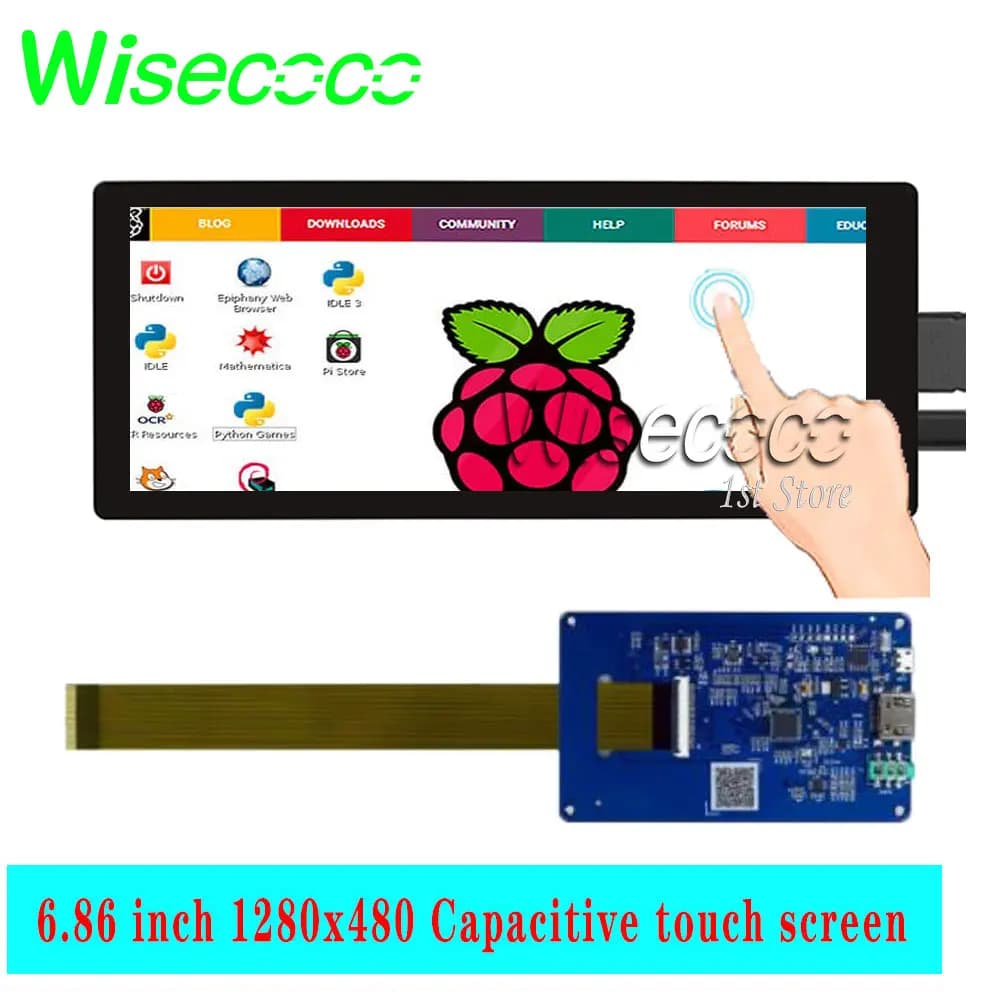 Wisecoco Schermo LCD a barra allungata da 6,86 pollici con pannello touch Scheda di controllo Display video per auto per monitor Raspberry Pi 5/4b/3b
