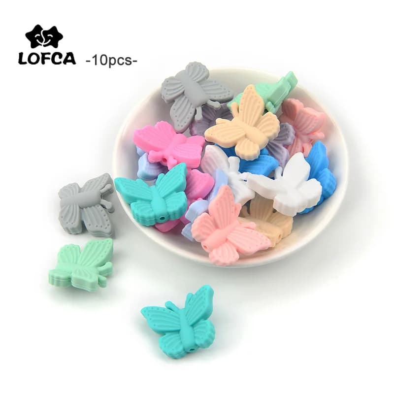 Alto 10 pezzi perline in Silicone perline dentizione gioielli fai da te collana braccialetto e ciondolo bambino massaggiagengive forma di farfalla in silicone