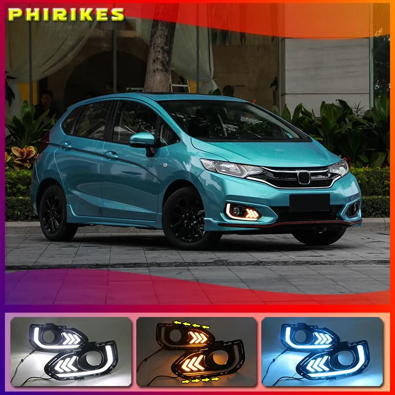 2Pcs DRL For Honda Jazz Fit 2018-2020 Daytime Running Lights fog lamp cover headlight 12V Daylight car-styling
