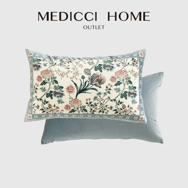 Fodera per cuscino per accento domestico Medicci fiori orientali e uccelli stampa fodera per cuscino lombare blu grigio per divano letto Dropshipping