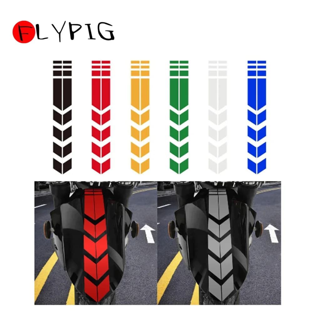 FLYPIG adesivi riflettenti per motociclette striscia impermeabile avviso di sicurezza freccia decalcomanie parafango adesivi fluorescenti