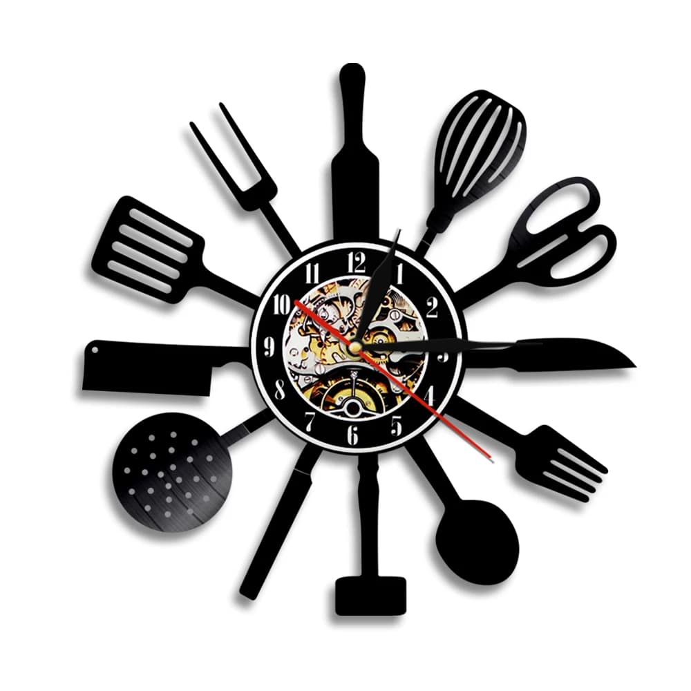 Orologio da parete da cucina utensile da cucina orologio da Record in vinile Design moderno orologio da appendere 3D orologio silenzioso decorazioni d'arte fatte a mano per cucina in camera