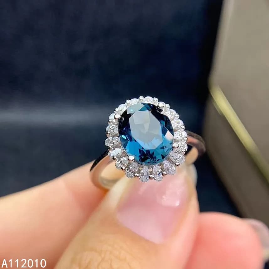 KJJEAXCMY Fine Jewelry 925 Sterling Silver Inlaid Natural Blue Topaz Adjustable Female Miss Ring Vintage Support Test With Box