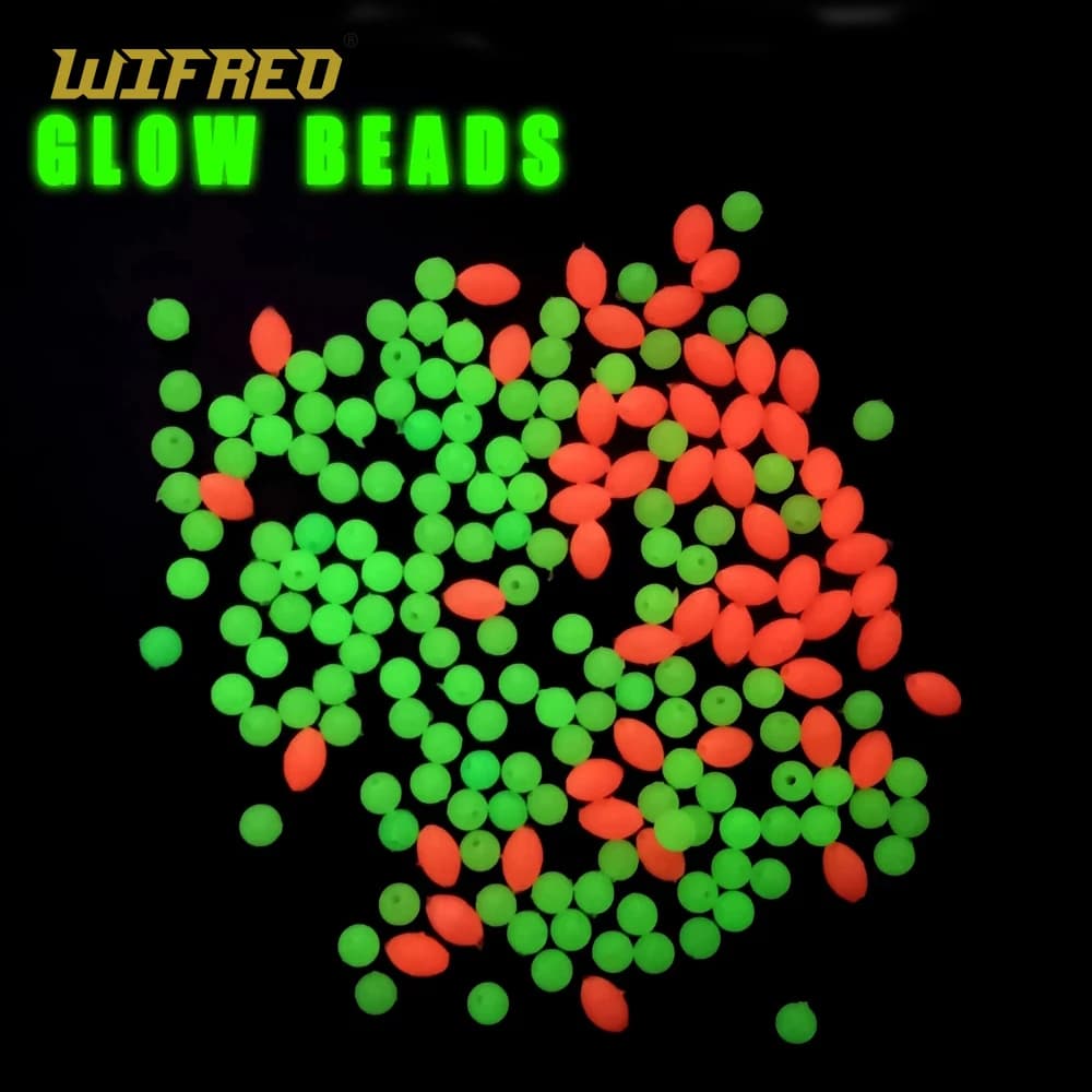 Wifreo 100PCS ovale morbido Ruber perline da pesca luminose perlina incandescente per uovo Fly Treble Hook Fishing Rigs Glow Green & Red