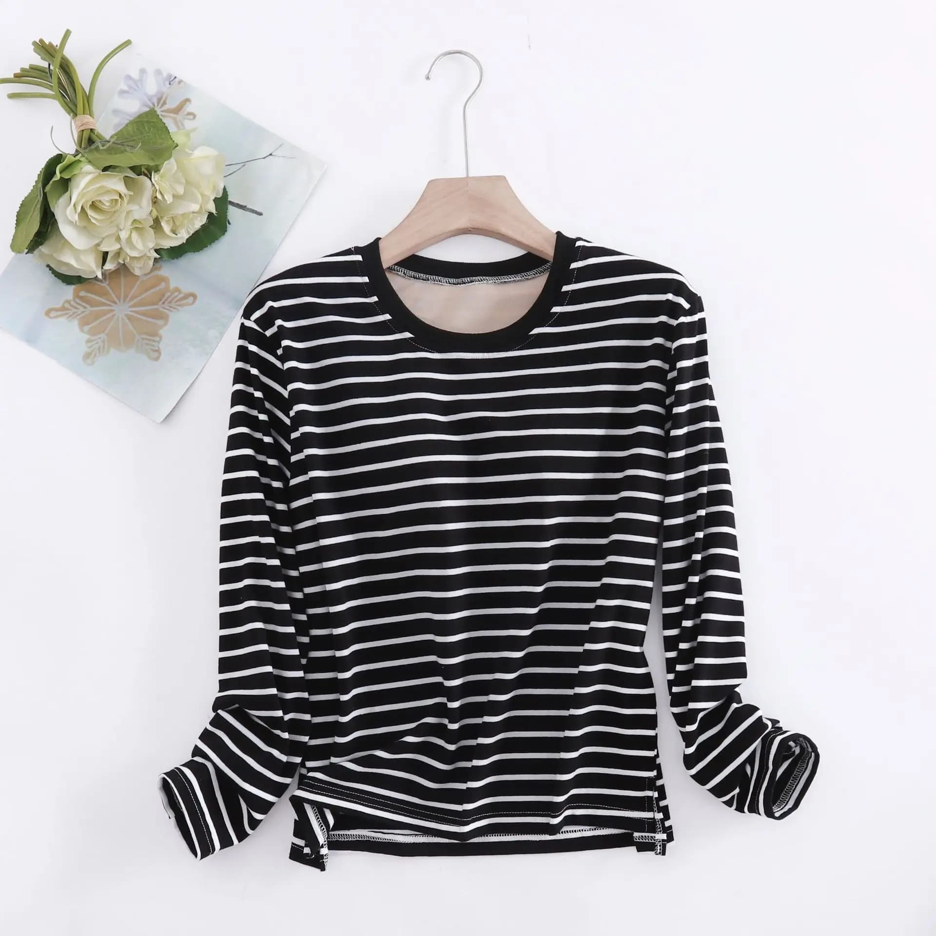 Fdfklak New Striped Cotton Sleepwear Women Large Size Chest Pad One Piece Pajamas Spring Autumn Long Sleeve Shirt Sleep Tops