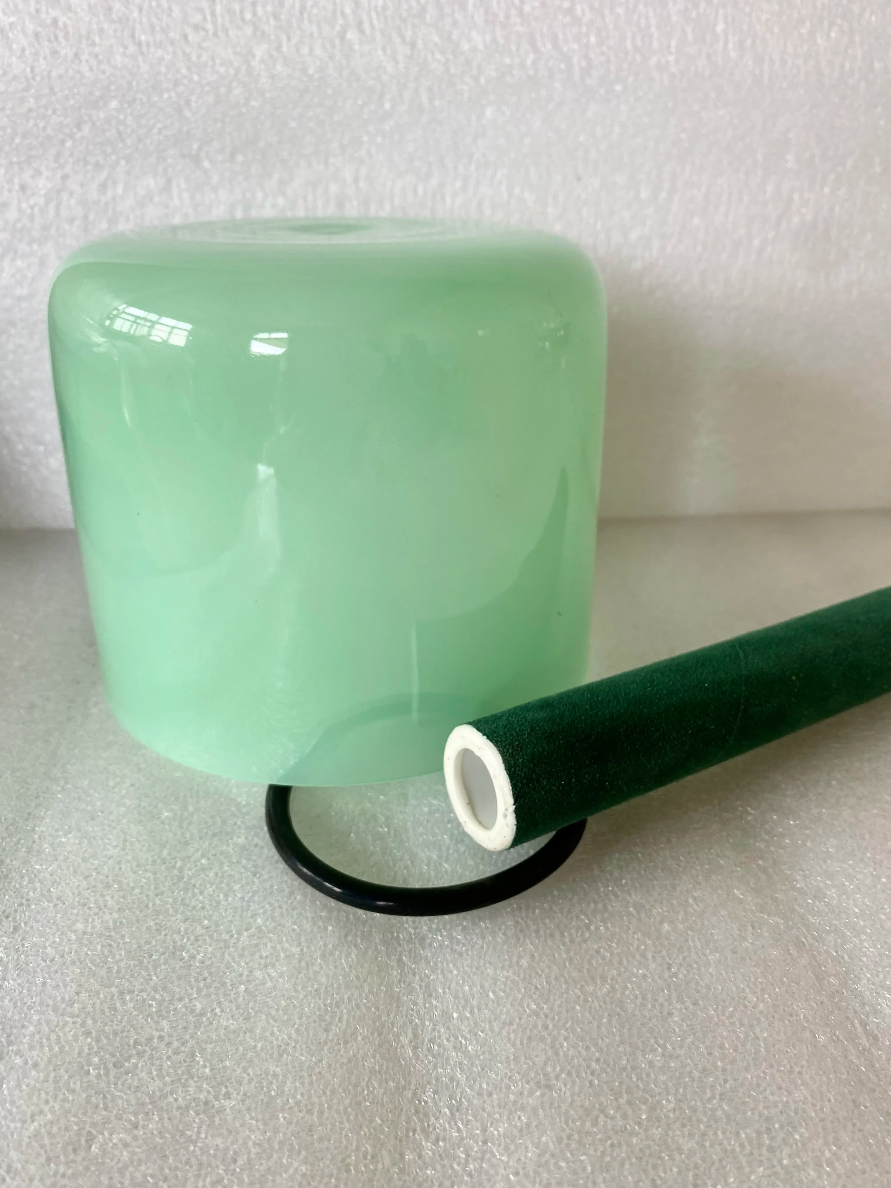 7.5" Pastel green crystal singing bowl straight wall big flat bottom 432Hz 3rd octave F note heart charka or F# Thymus chakra