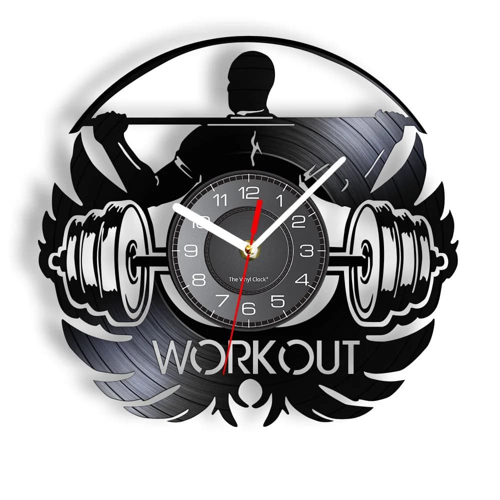 Orologio da Parete in Vinile a Forma di Manubrio per Allenamento, Decorazione a Tema Palestra Bodybuilding, Arredamento Artistico per Soggiorno e Mancave