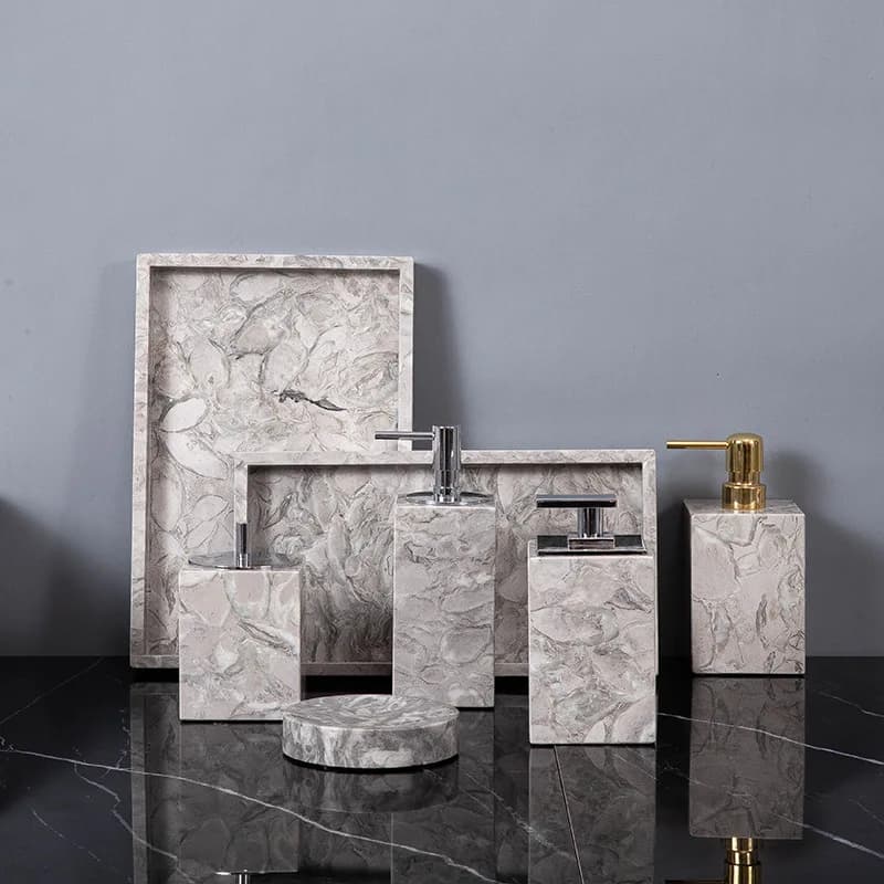 Set di accessori per il bagno elegante Dispenser di sapone liquido in marmo naturale porta spazzolino tazza portasapone tampone di cotone