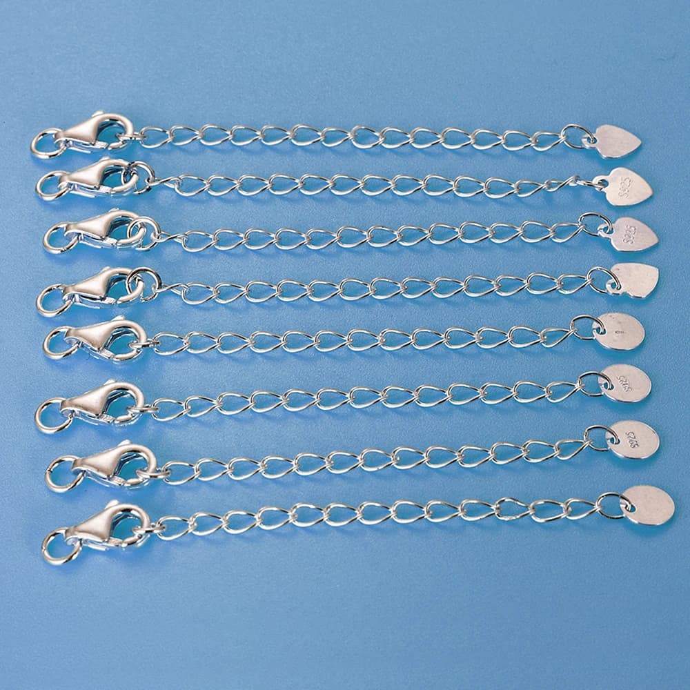 2 pz 100% 925 Catene di Estensione In Argento Sterling Con Cuore Rotondo Tag Aragosta Catenacci per la Collana Bracciali Risultati Dei Gioielli FAI DA TE