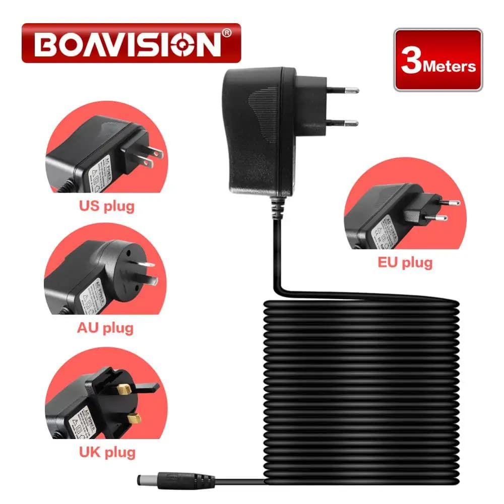 DC 12V 2A 3 Metri di Lunghezza Adattatore di Alimentazione di Sicurezza Convertitore Professionale Spina di UE Per Telecamera CCTV RXZ12V 2A