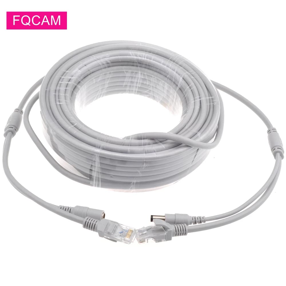 Cavo Ethernet LAN per Telecamera IP CCTV 5M/10M/15M/20M/30M CAT5/CAT5e RJ45 + Alimentazione DC, Cavi Grigi per Telecamere di Sicurezza IP e NVR