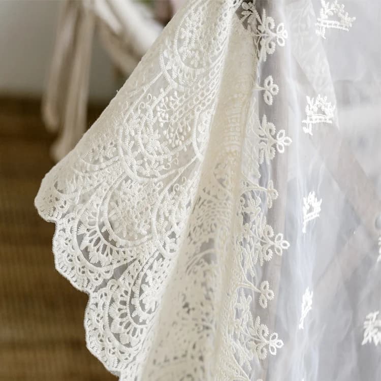 135cm wide 1meter/lot Off white Thin Soft Organza Embroidery Lace Fabric Material Dress Accessory X109