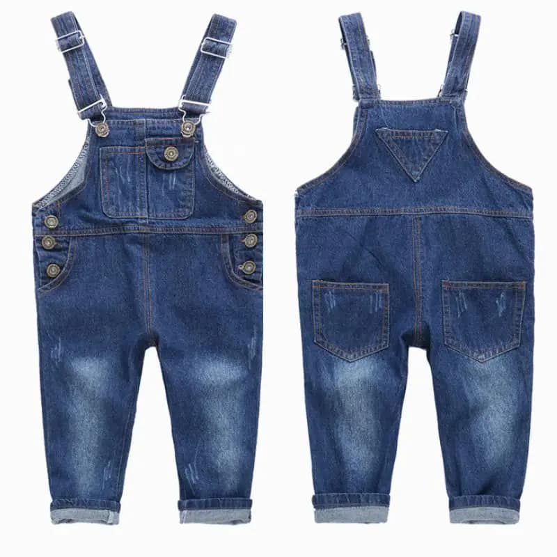2023 nuovo arrivo primavera ragazze ragazzi Denim tuta bottone Fly tuta per ragazze ragazzi solido blu bambini tuta Overalls1-8Y