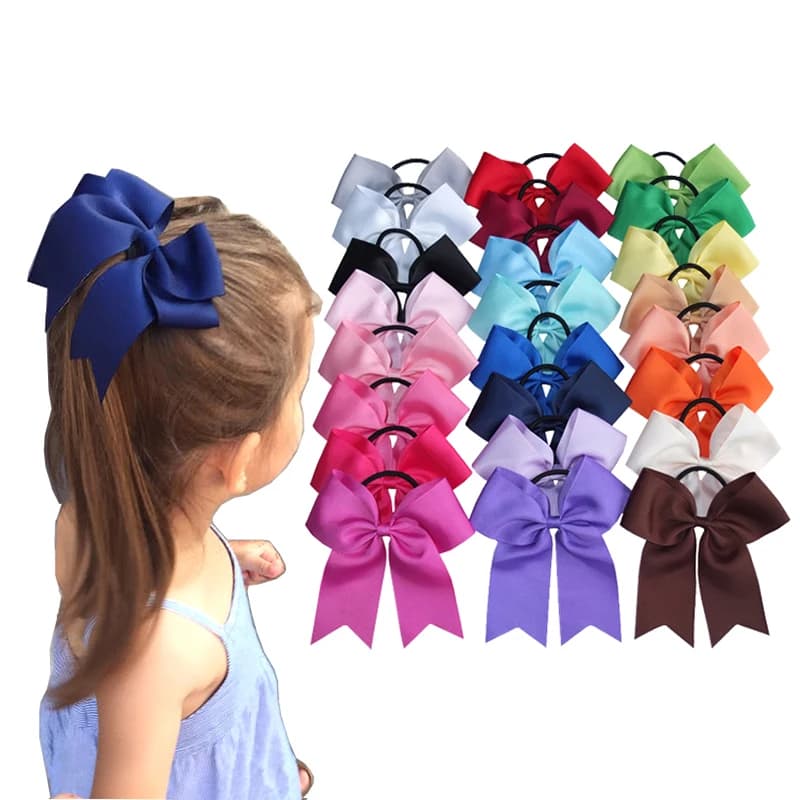 2 pezzi da 6 pollici con fiocco elastico Bobble Loop Big Cheer Leading Nastri per fiocchi per capelli Neonate