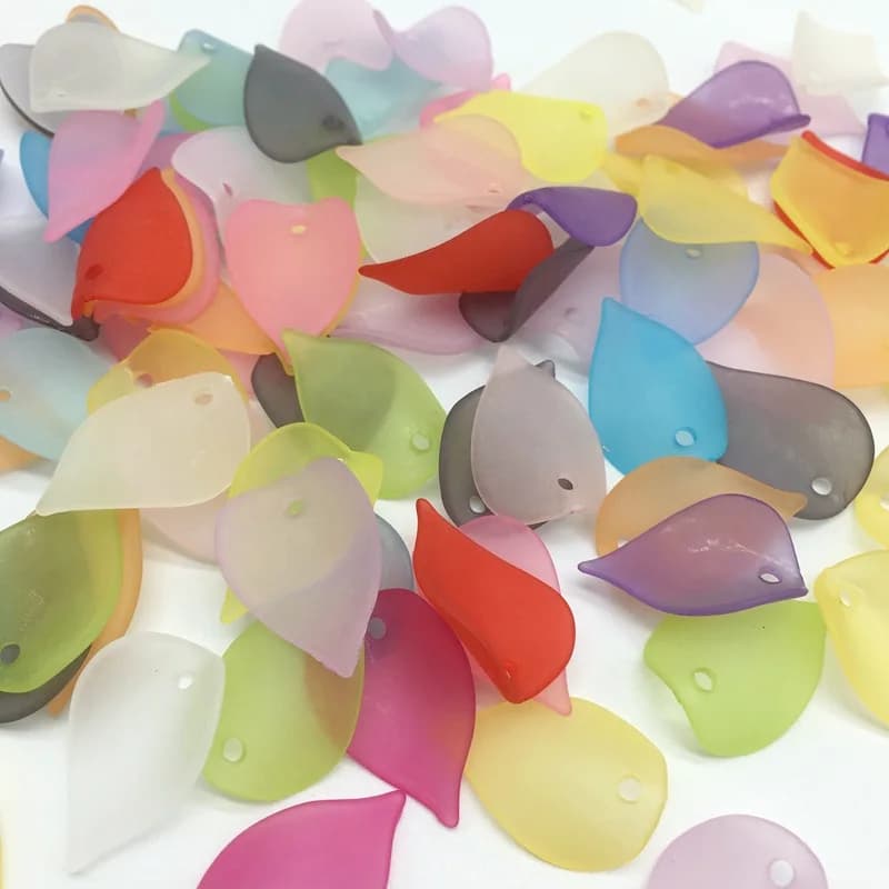 100Pcs 20x13mm Plastic Frosted Leaf Flower Beads Pendant For DIY Necklace Bracelet Children's Toy Jewelry Making