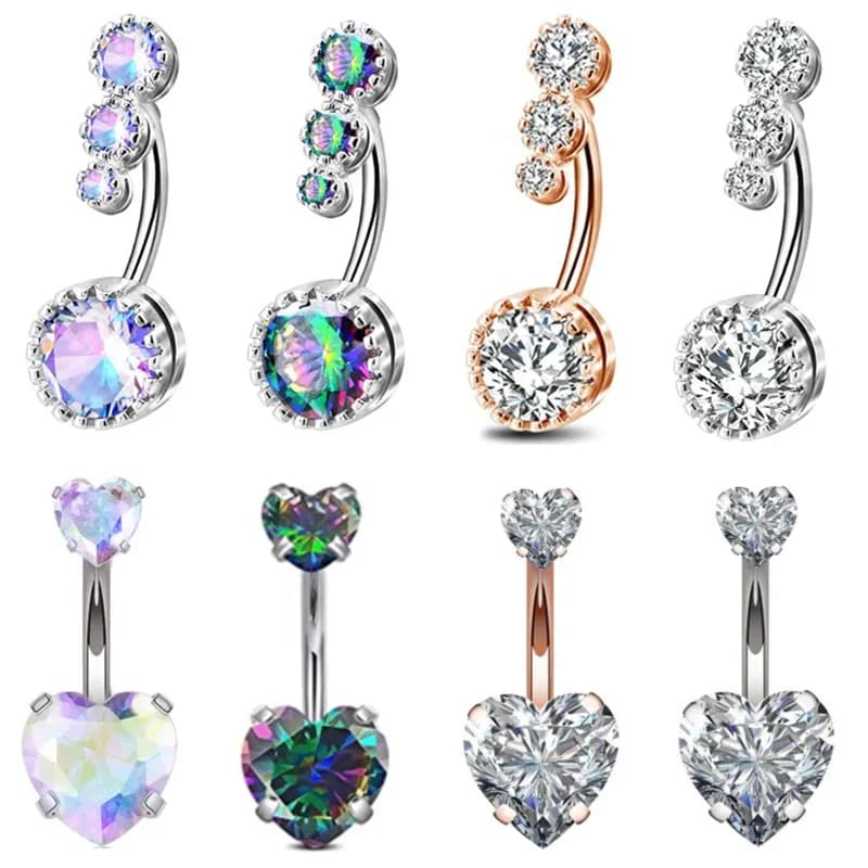 1 pz acciaio chirurgico Ab cristallo anelli ombelico zircone cuore Piercing all'ombelico inverso carino ombelico Piercing anello ombelico Sexy