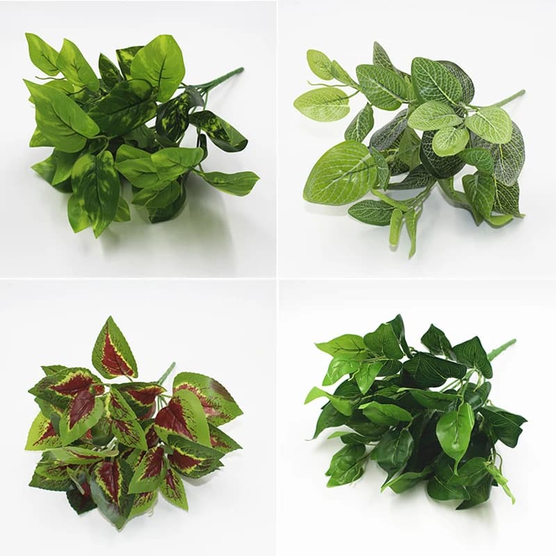 Artificial flowers and leaves eternal green grass, bonsai plants, fake leaves, shrubs, home decorations