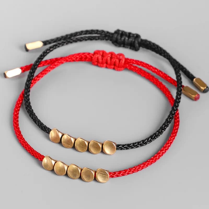 Buddista tibetano creativo irregolare perline di rame rosso nero corda tirare braccialetto per donna uomo nodi fatti a mano bracciali filo