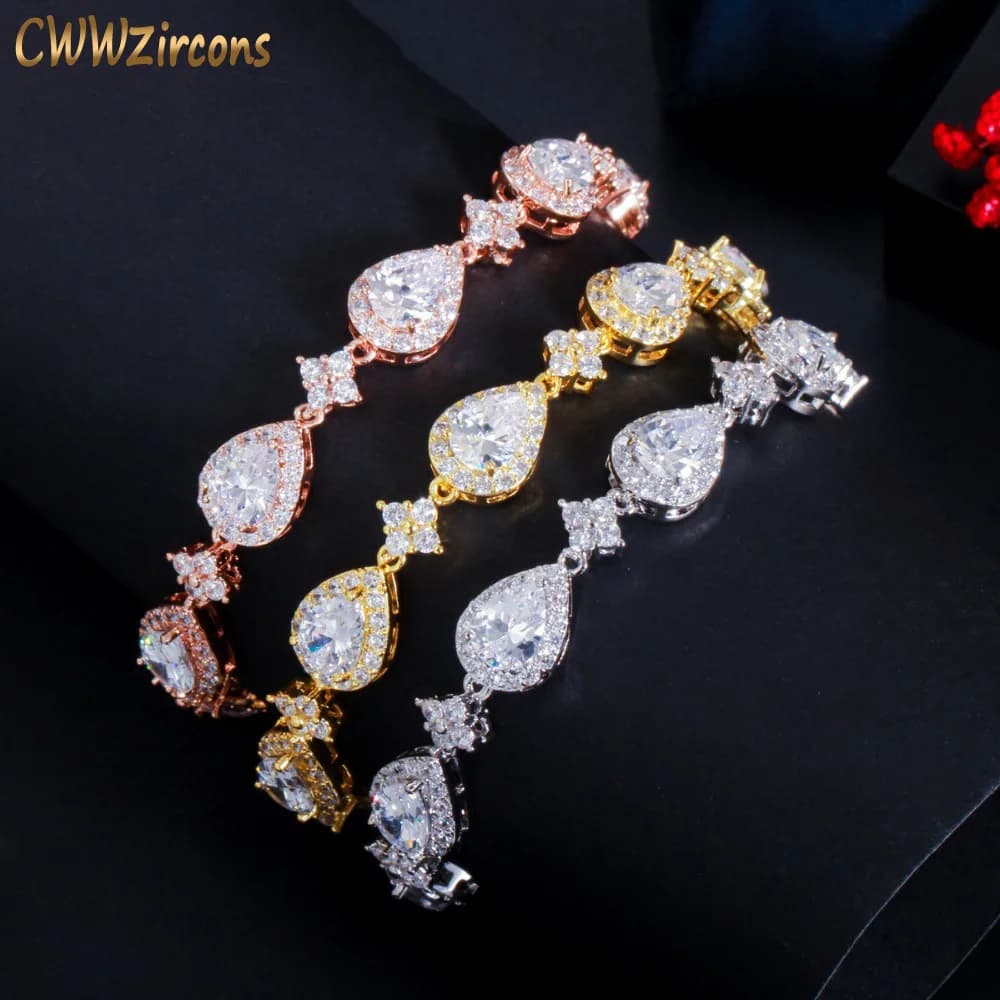 CWWZircons Top Bling Big Water Drop Cubic Zirconia Rosa Color Oro Bracciale Tennis per le Donne Alla Moda Del Partito Dei Monili di Cerimonia Nuziale CB238