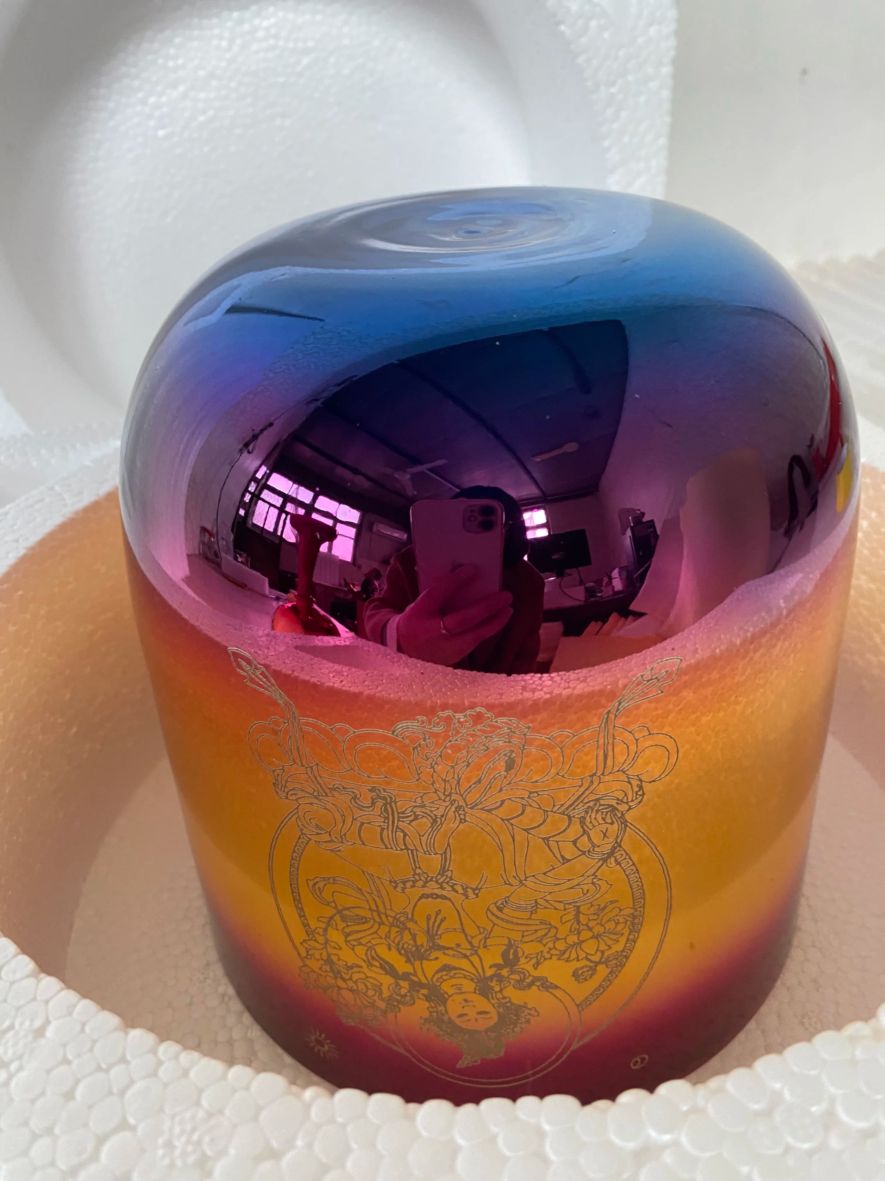 3rd octave D note Tara Engraving crystal singing bowl mixed shinny color 432Hz For sound theraphy.
