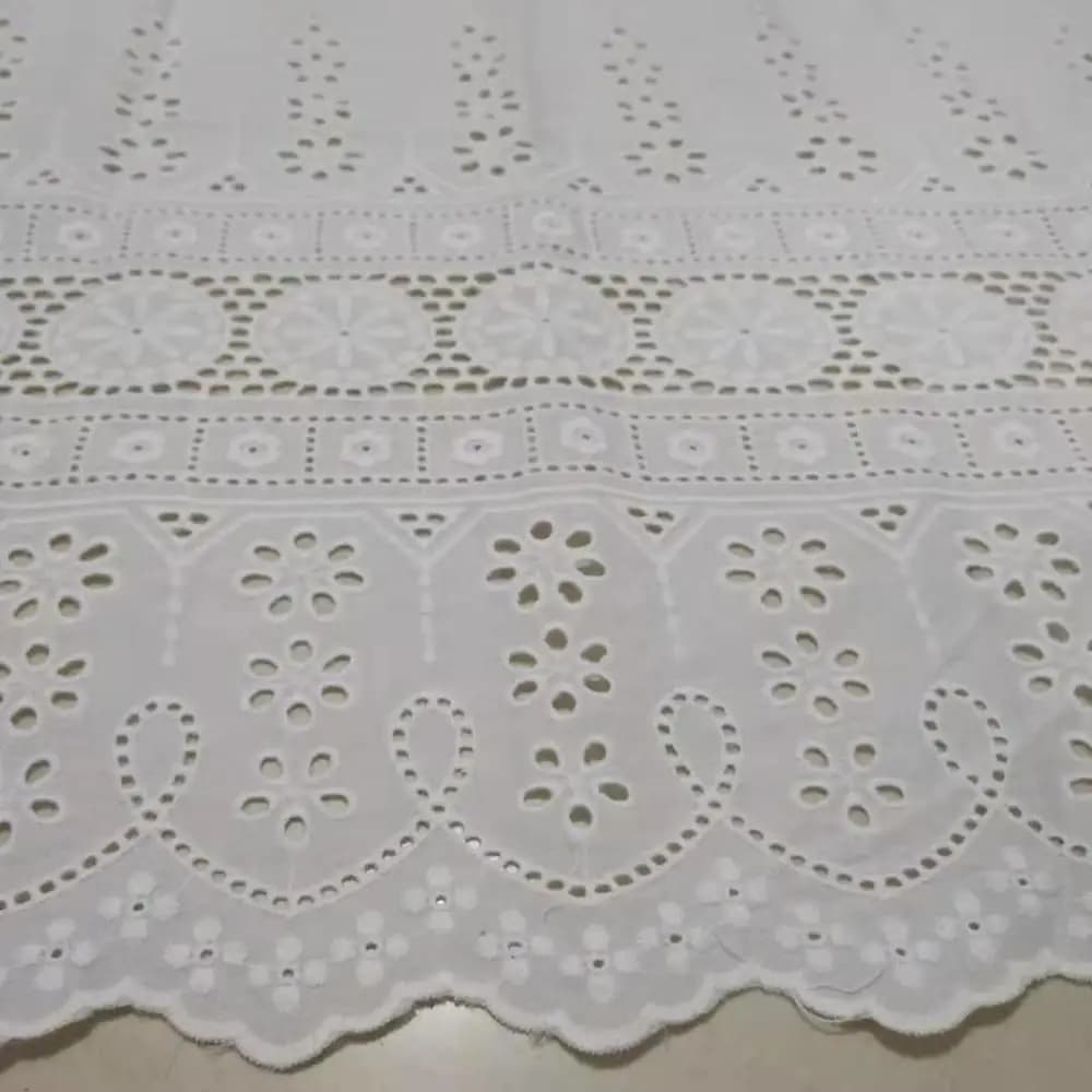 Eyelet 100% Cotton Fabric 130 cm wide Embroidered Flowers Lace Fabric Wavy Edge for Dress,Shirts,Children Cloth,Curtain,Decor