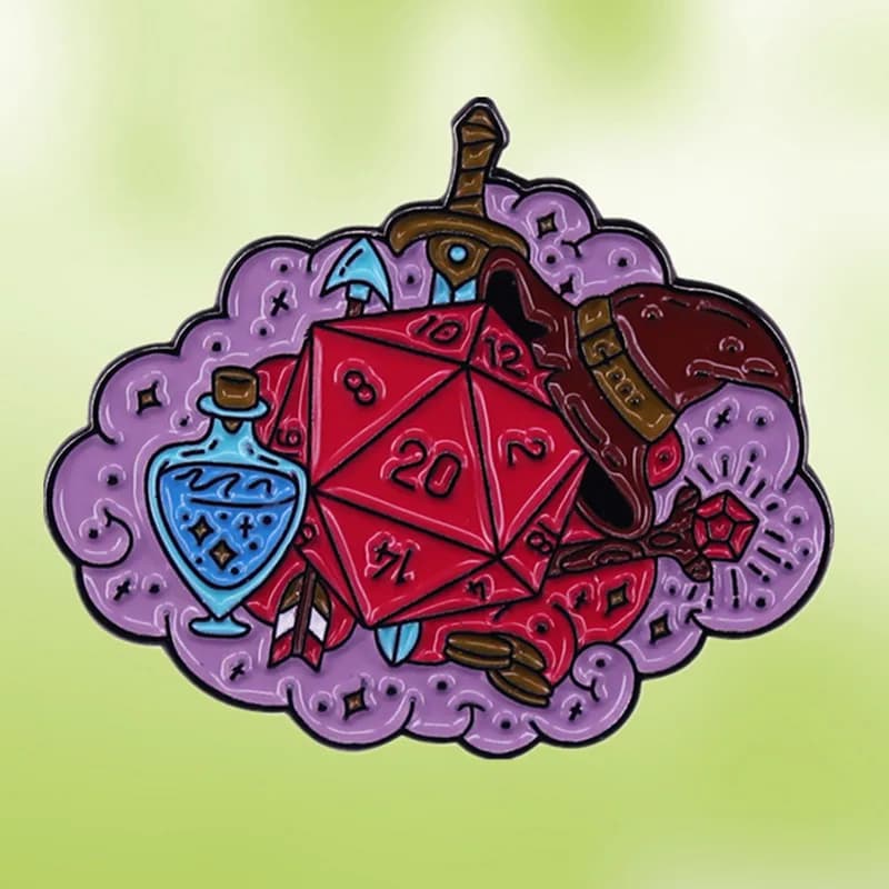 Dadi mago cappello spada freccia pozione magica Dungeon Masters smalto pin gioco da tavolo amante spilla distintivo