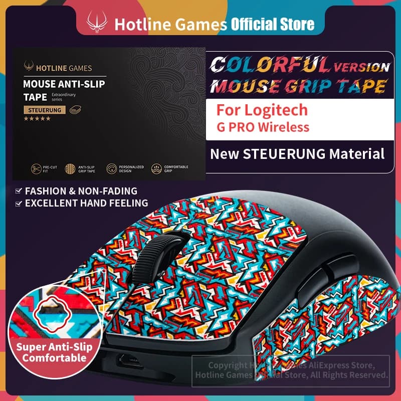 1 Pack Hotline Games Colorful Mouse Grip Tape for Logitech G PRO Wireless GPW Gaming Mouse Anti-slip Tape,Pre Cut,Easy to Apply