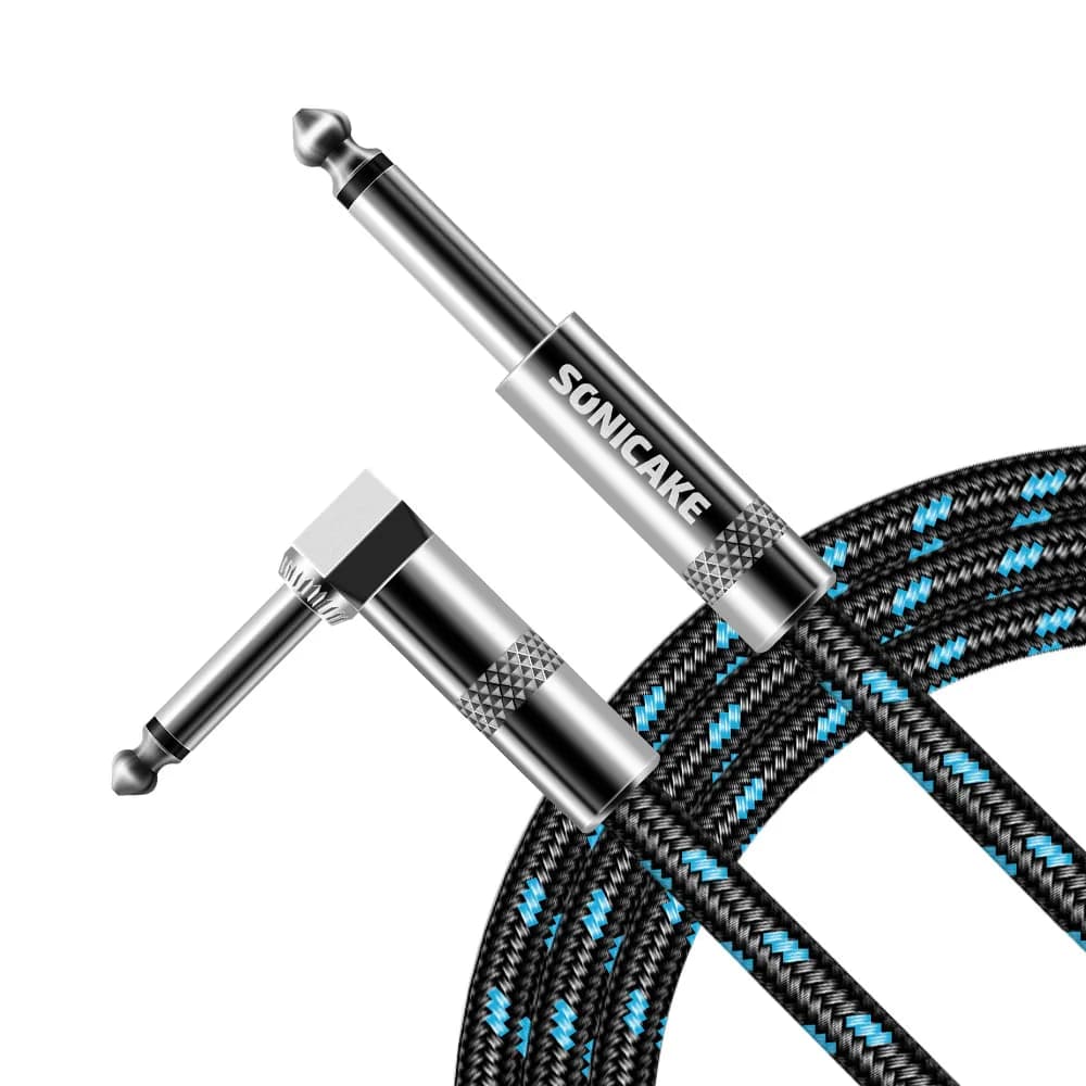 Cavo per chitarra intrecciato SONICAKE 3m 6m 6.35mm cavo Audio 1/4 "dritto a dritto, dritto ad angolo retto nero blu