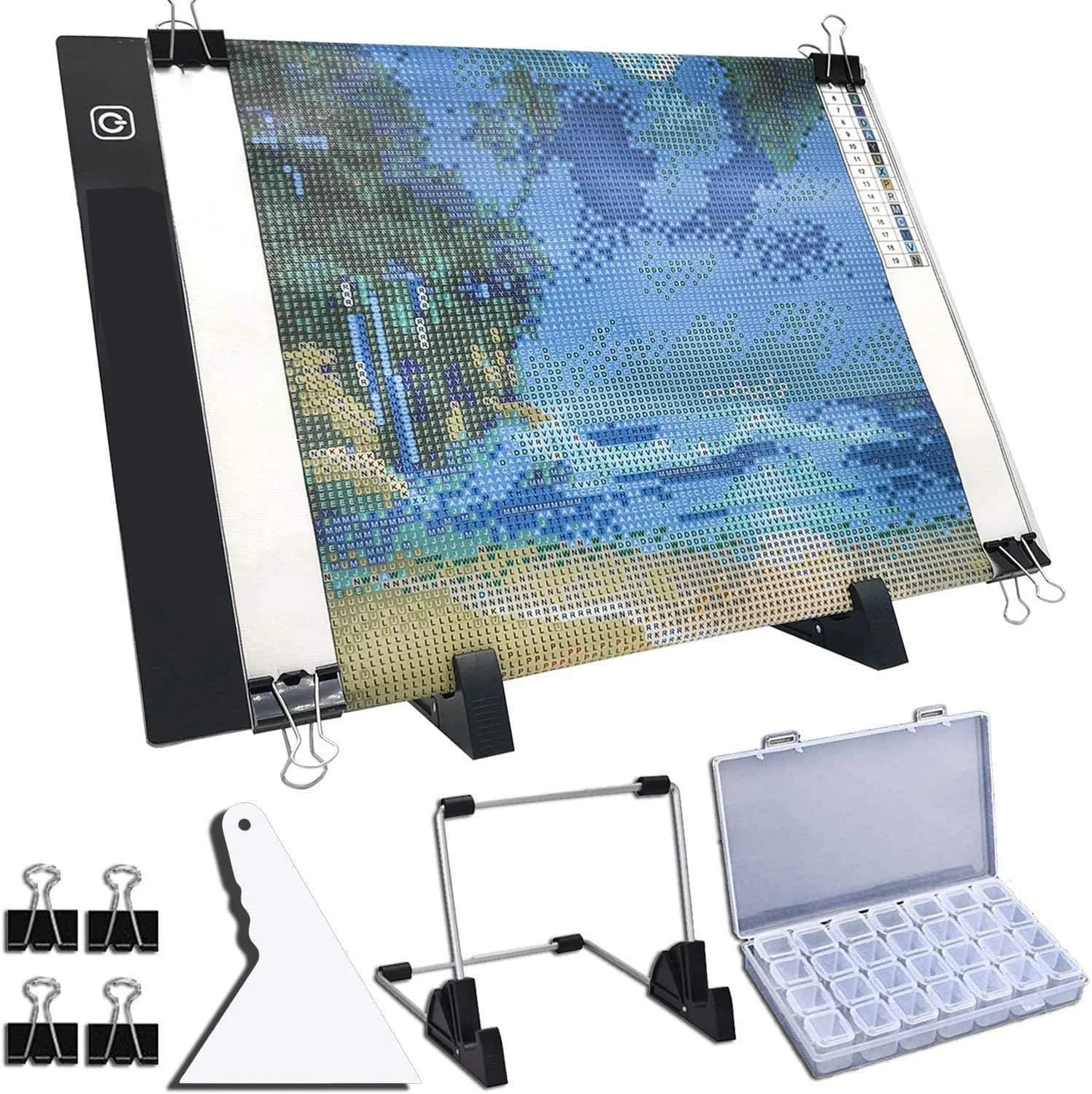 Accessorio per pittura con diamanti Tavoletta per lampada a LED A4 per pittura, disegno, kit di strumenti per ricamo con diamanti, scatola e supporto