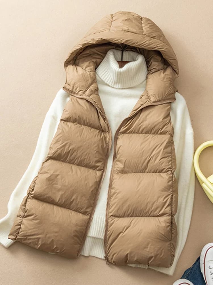 SEDUTMO Piumino invernale in piumino d'anatra da donna corto caldo gilet con cappuccio spesso femminile trapuntato sottile senza maniche per la primavera ED1820