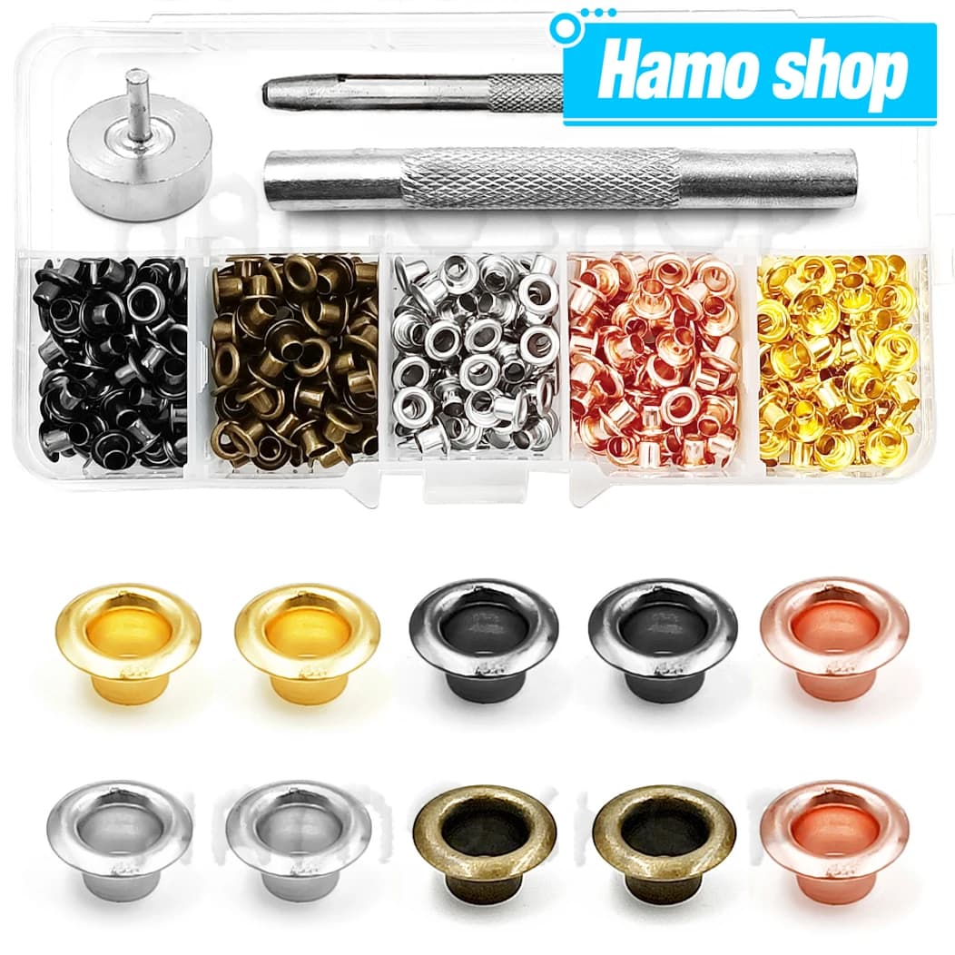 200 Piece Metal Eyelets Kit Set of Tools for Eyelets Punching Machines with Leather Handmade Shoe Storage Box Belt Labels for Clothes