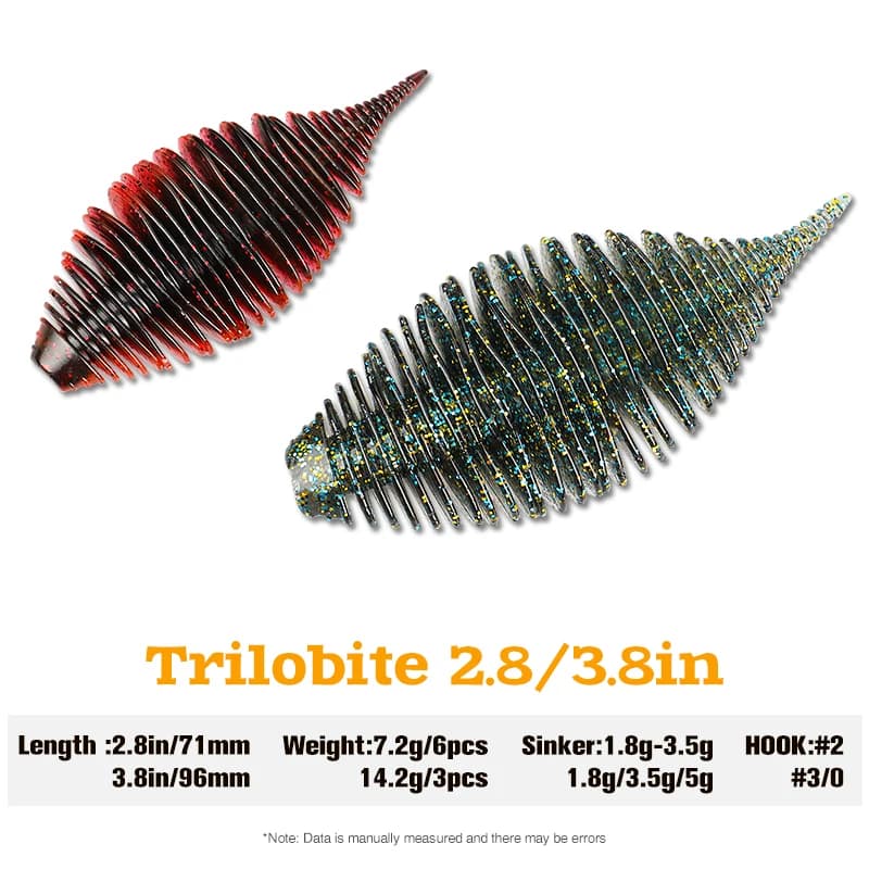 TSURINOYA Soffietto Gill Richiamo di Pesca 3.8in/14.2g TRILOBITE Richiamo Morbido Verme Silicone Artificiale Luccio Bass Swimbait Rig