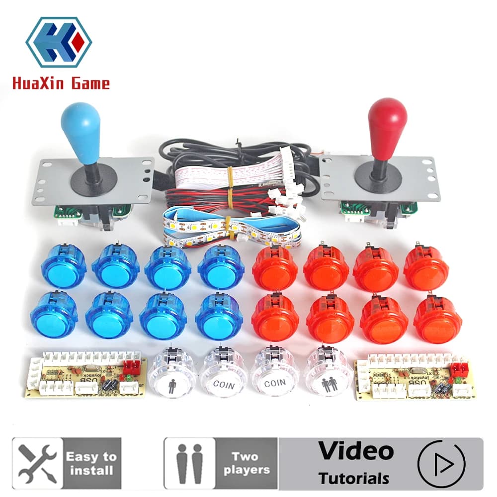 Zero Delay Arcade Cabinet Kit fai da te 5V Striscia LED Copia SANWA Pulsante trasparente Joystick 2 giocatori Moneta USB a PC Raspberry Pi