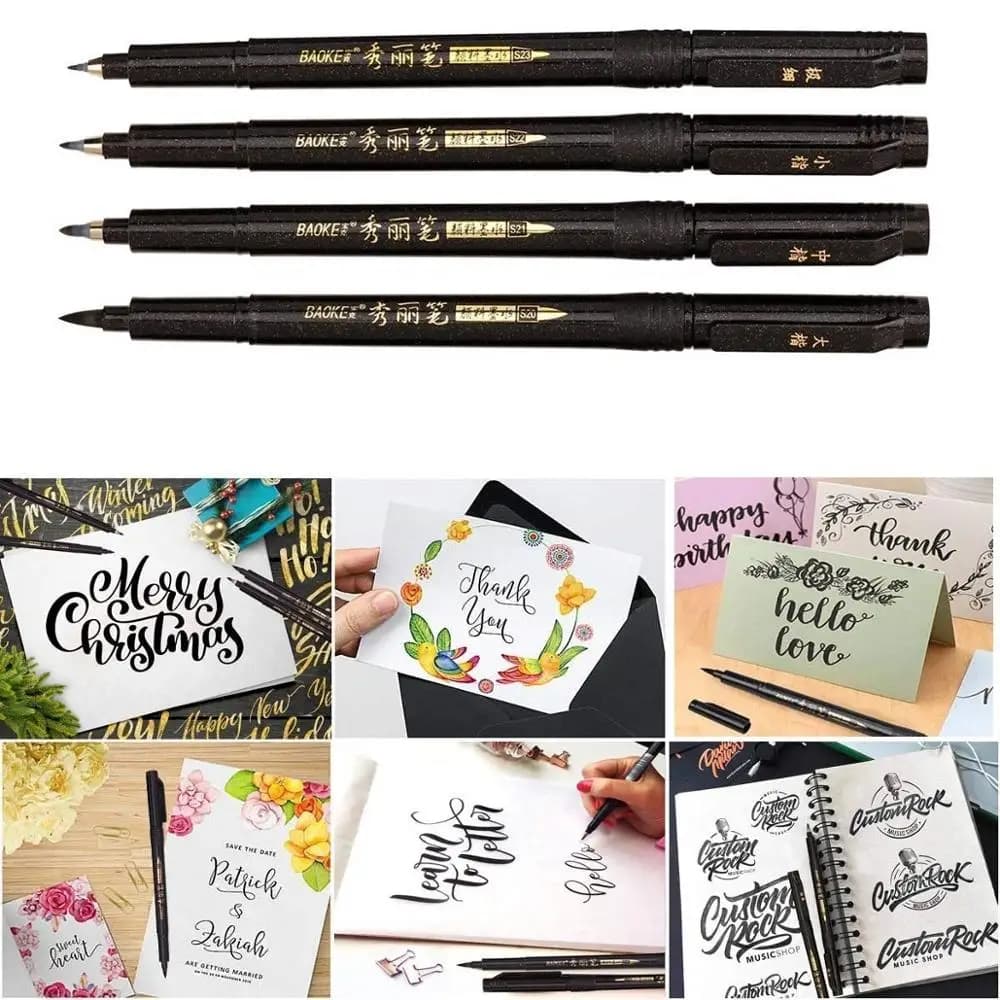 4pcs calligraphy pen set Fine Medium Brush tip for Hand Lettering Drawing Writing signature Illustration School art tools A6806