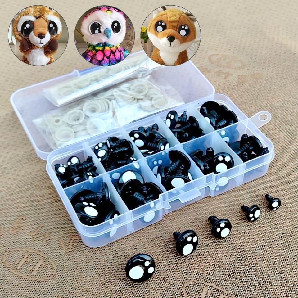 100 pz 8/10/12mm Occhi Neri Per I Giocattoli Del Fumetto Occhi di Sicurezza Per Le Bambole Che Fanno Animale Amigurumi Orso Mestiere giocattoli di Peluche accessori