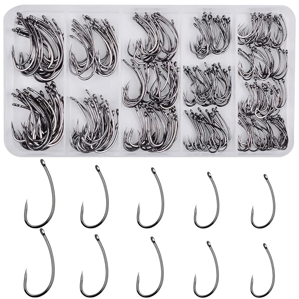 230 pcs/candle ardillon carp hooks fishing kit non barb curve stem love fishing for hair rig carp fishing gear box
