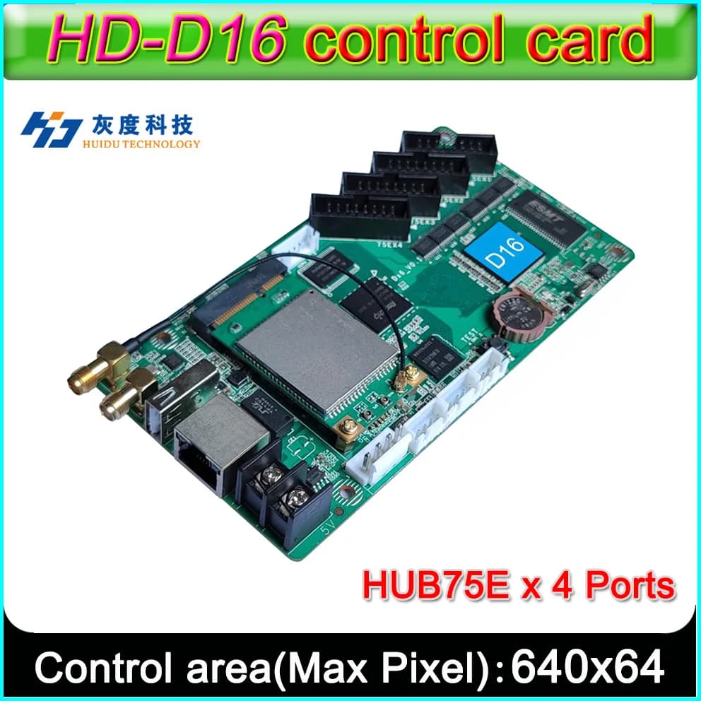 Scheda di controllo dell'esposizione di LED di colore pieno di nuova HD-D16-WiFi di HUIDU, modulo dell'esposizione principale scansione di sostegno 32, HUB75E a bordo x 4, RAM istantanea 4GB