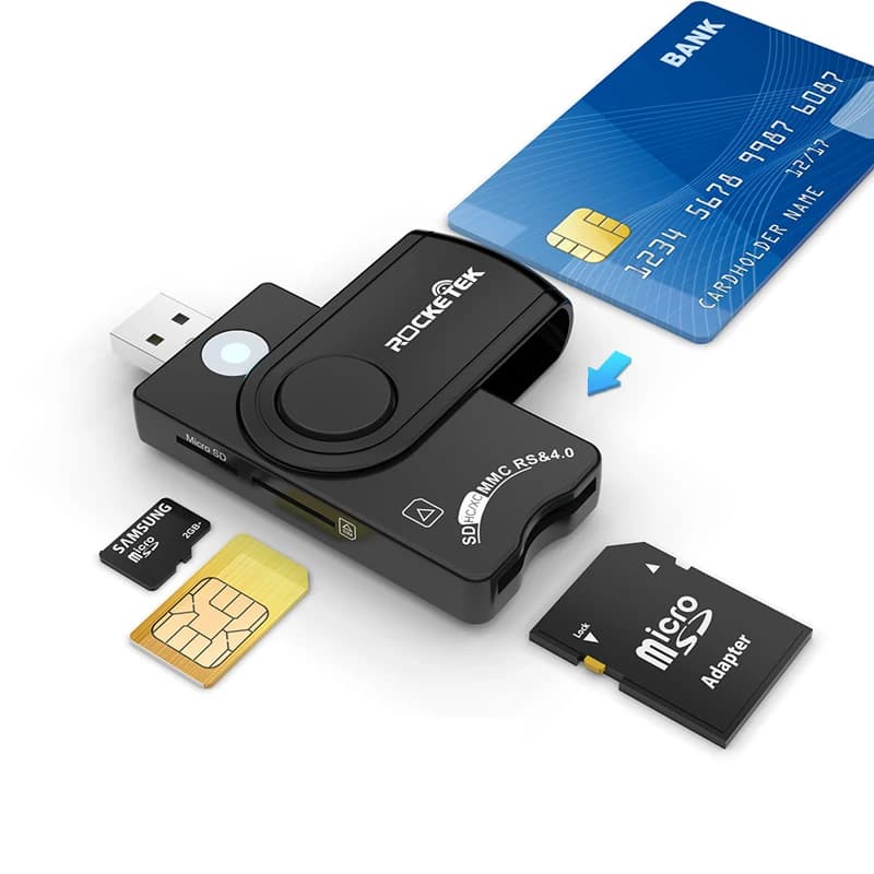 Lettore di Carte Multifunzione Rocketek CR310 USB3.0 per Dichiarazione Fiscale, Lettore di Smart Card IC, Adattatore per Schede SD/TF/SIM