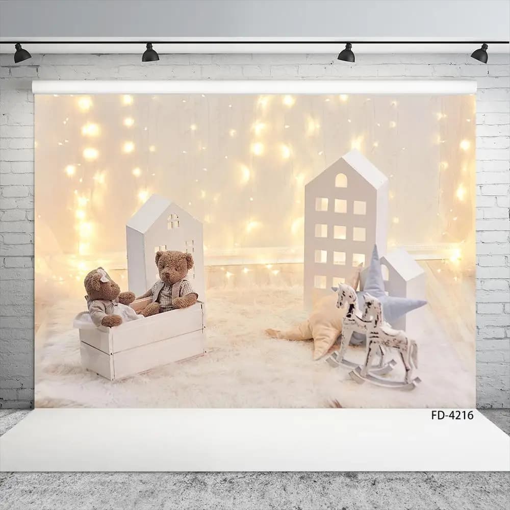 Natale luce stringa giocattolo orso cavallo casa fotografia sfondo bambino bambini ritratto fondali fotografia per Studio fotografico