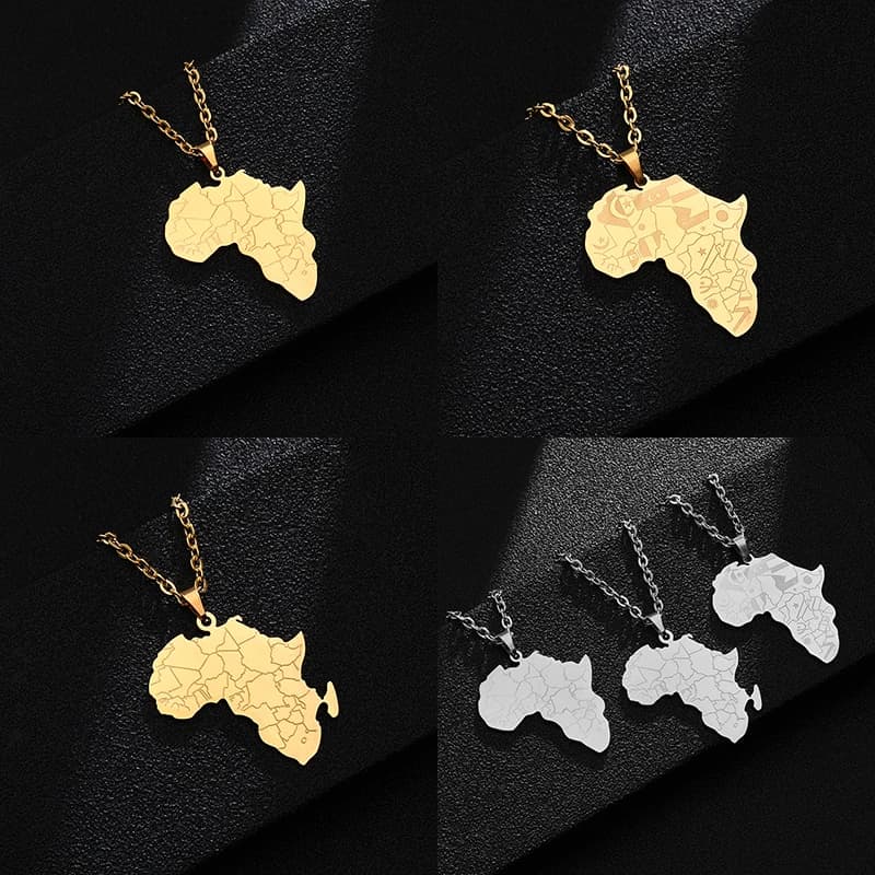 Africa Map Pendant Necklaces For Women Men Stainless Steel Gold and Silver Color African Country Ethnic Party Jewelry