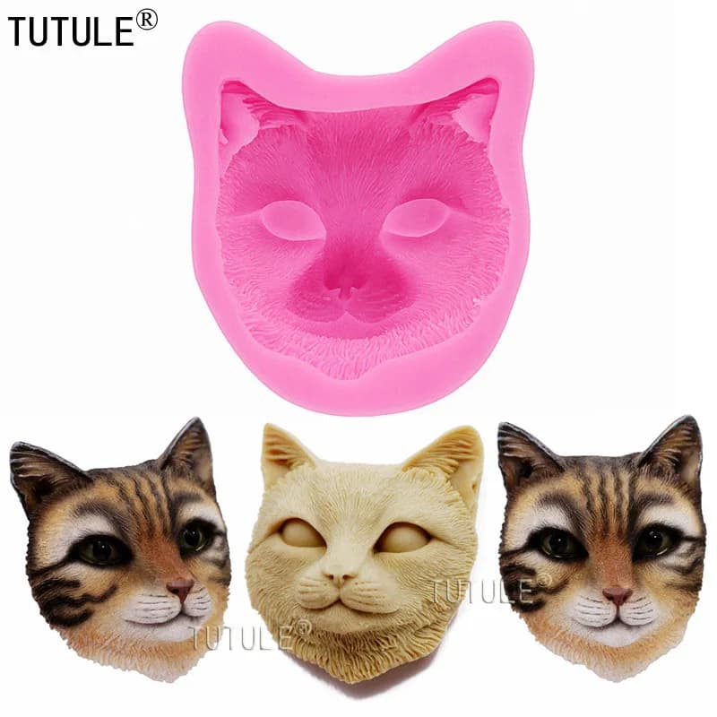 Spazzola per capelli in silicone con testa di gatto, torta di sapone al cioccolato, stampo per candele in gelatina di cera, stampo in gesso per argilla epossidica UV, stampo flessibile in polimero