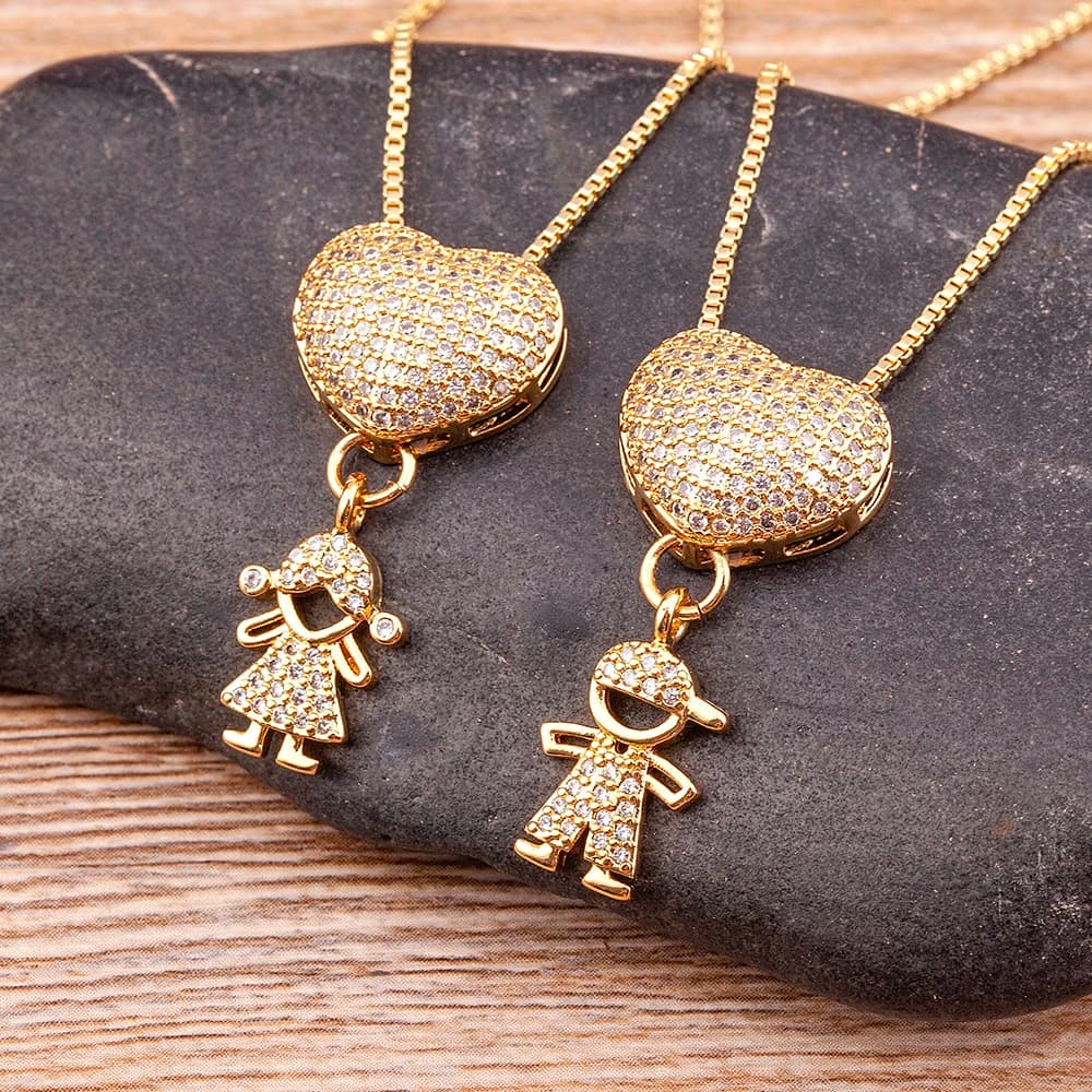 Nidin New Design 9 Styles Light Luxury Copper Zircon Heart Pendant Zircon Necklaces Chain Jewelry Charm Mother's Day Gift