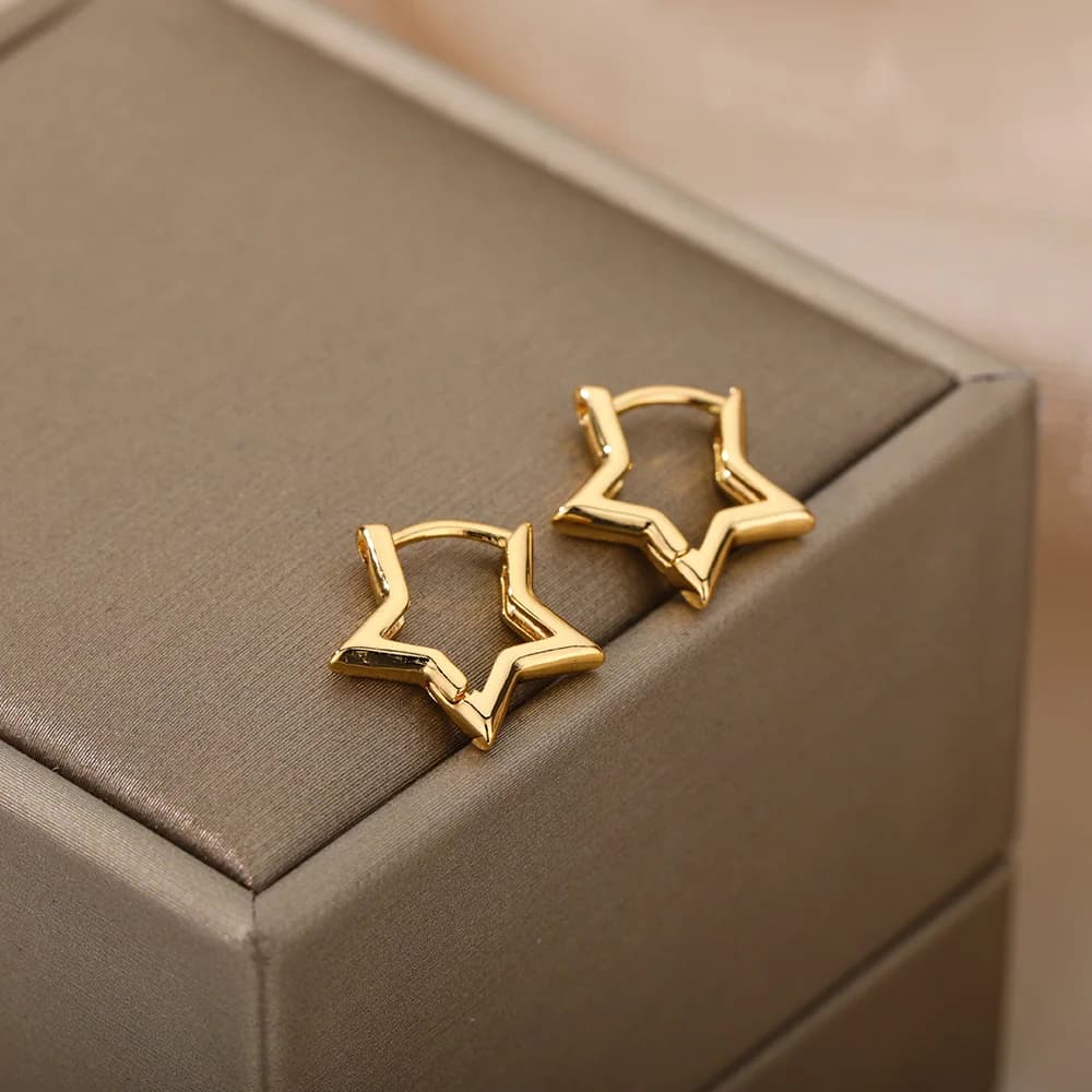 Orecchini a stella geometrici per donna Orecchini a cerchio con stella in acciaio inossidabile Gioielli per ragazza Fascino regalo Accessori ipoallergenici Brincos