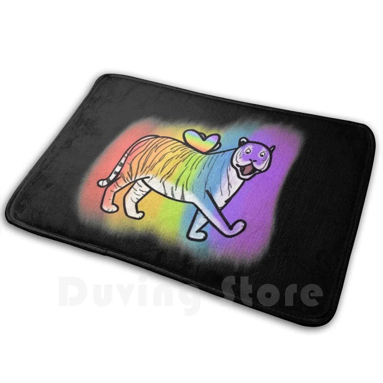Tappeto tigre arcobaleno volante Tappetino tappeto cuscino Marymwoolf Mary Woolf personaggio simpatico tigre cartone animato animale divertente felice arcobaleno